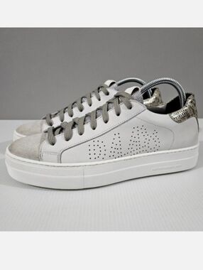 P448 Thea Platform Sneaker EU 41 White Metallic Leopard Print Leather Skate Shoe